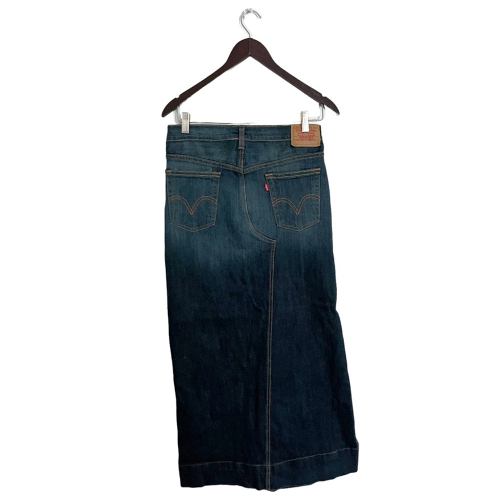 Vintage 2002 Y2K Levi's Dark Wash Denim Maxi Skirt w/ Side Slit Made in USA - Picture 2 of 4